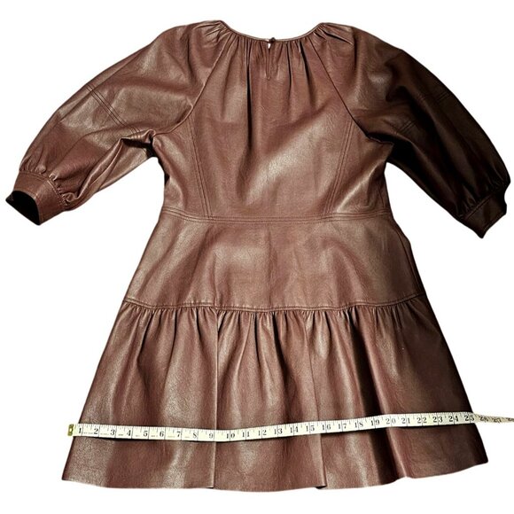 Rebecca Taylor Purple Faux Leather Gathered Puff Sleeve Tiered Dress Size 14 - Picture 15 of 15